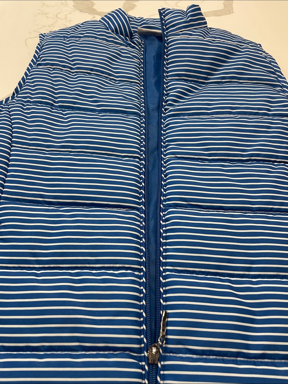 Striped Blue Quilted Puffer Vest - Women's - Picture 4 of 8